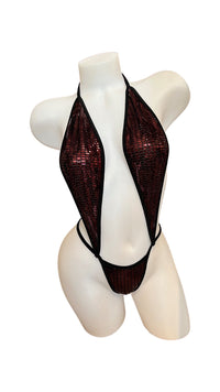 Metallic Sequin Slingshot Bikini - Burgundy - Model Express VancouverLingerie