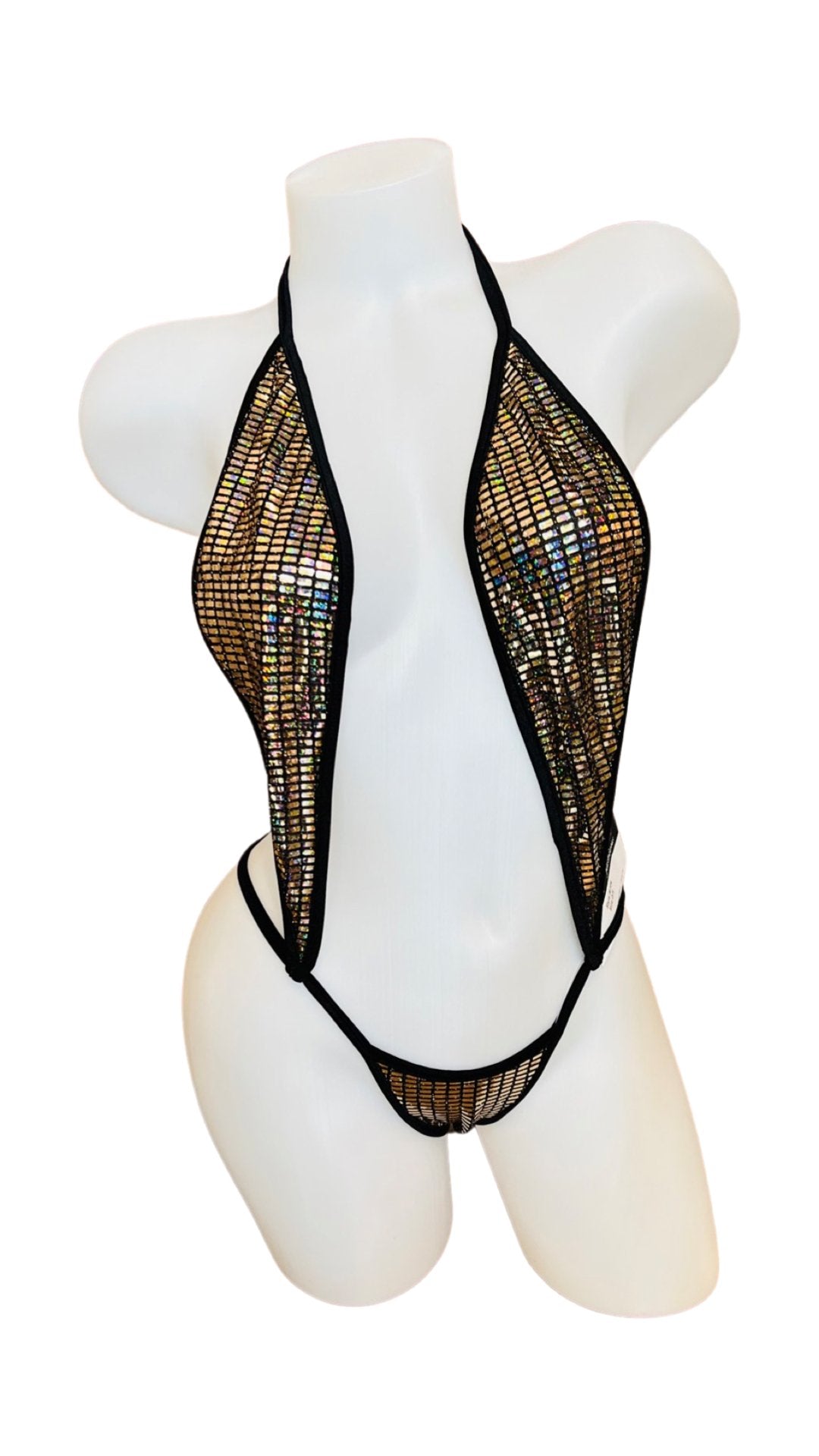 Metallic Sequin Slingshot Bikini - Gold - Model Express VancouverLingerie
