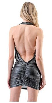 Metallic Sexy Halter Dress Charcoal - Model Express VancouverClothing