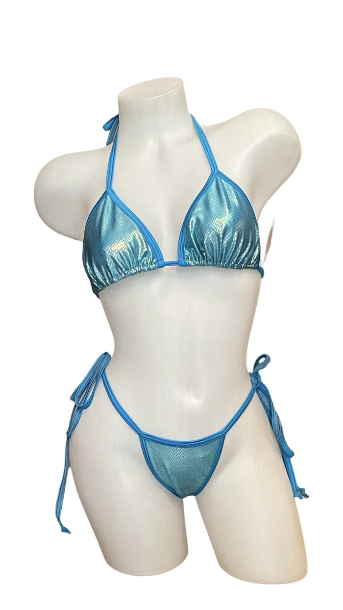 Metallic Snake Skin Bikini - Blue - Model Express VancouverBikini