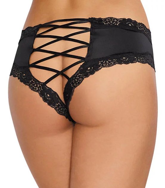 Microfiber Panty with Lace Trim - Black - Model Express VancouverLingerie