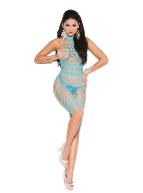 Mid Length Halter Top Body Stocking Blue - Model Express VancouverLingerie