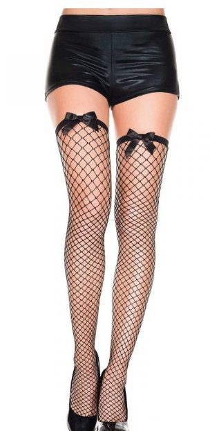 Mini Diamond Net with Bow Thigh High Black - Model Express VancouverHosiery