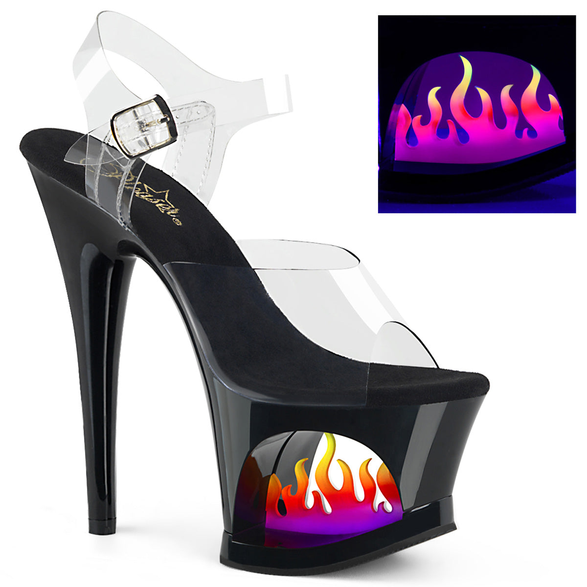Pleasers Moon-708Flm - Clr/Blk-Ombre