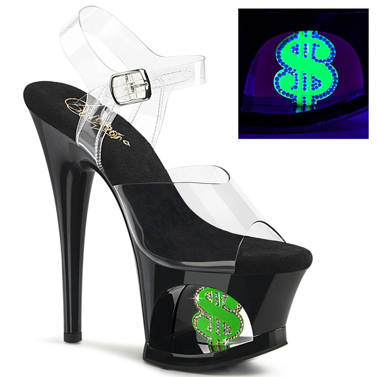 Pleasers Moon-708Usd - Clr/Blk-Neon Green
