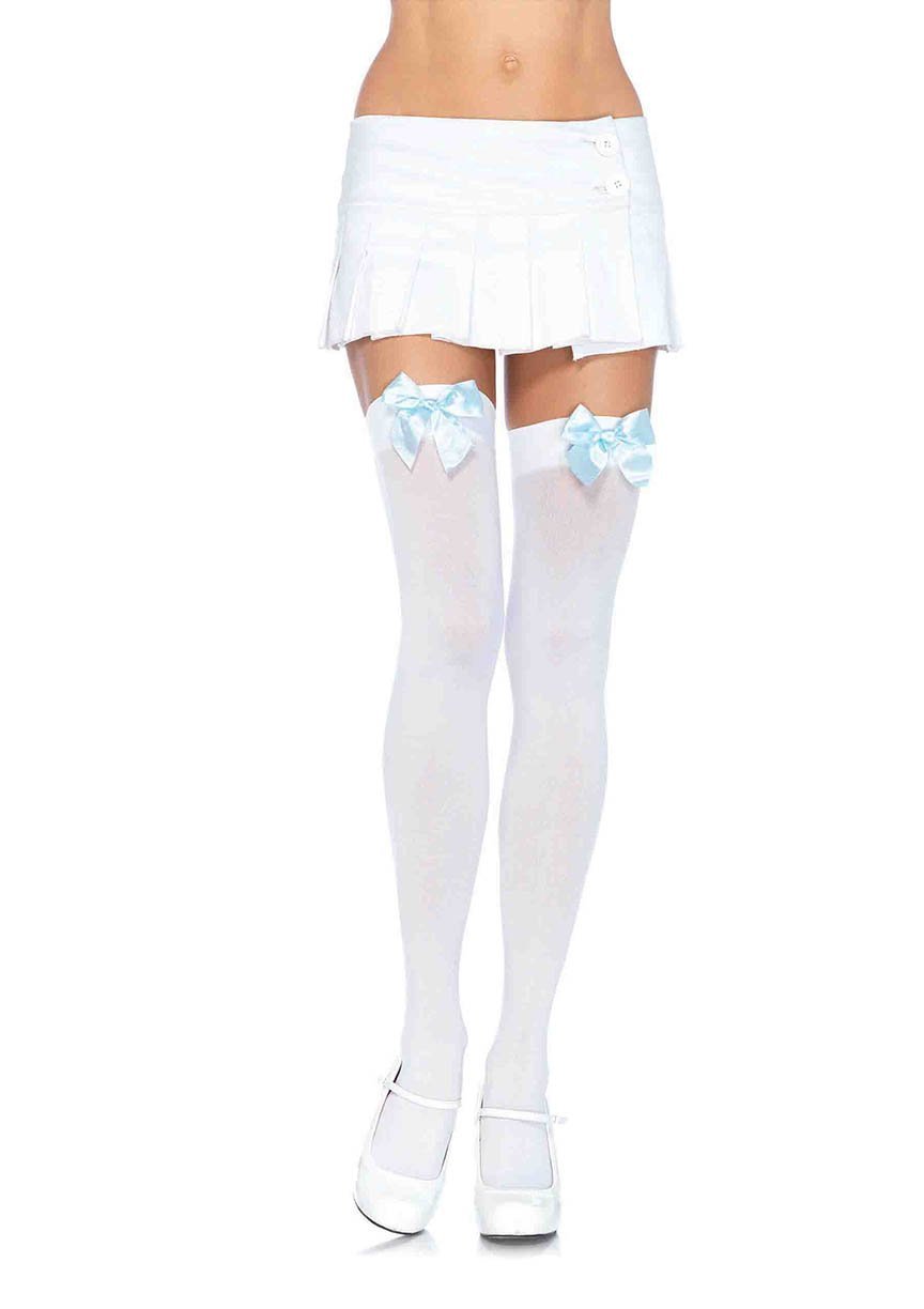 Nylon Thigh Highs with Bow White/Blue - Model Express VancouverHosiery