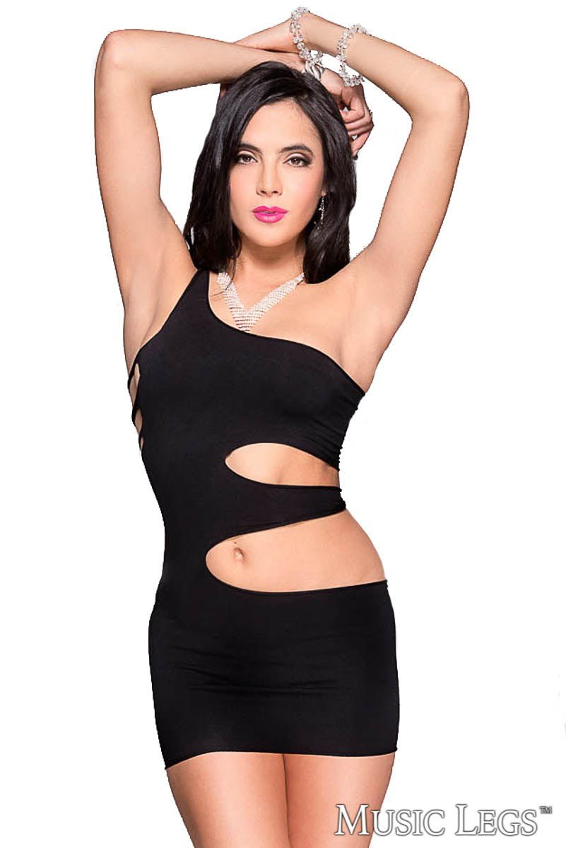 One Shoulder Mini Dress with Side Cut Black - Model Express VancouverLingerie