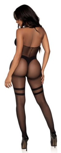 Opaque and Sheer Twist Halter Neck Bodystocking - Model Express VancouverLingerie
