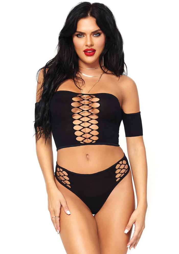 Opaque Crop Top and Thong Black - Model Express VancouverLingerie