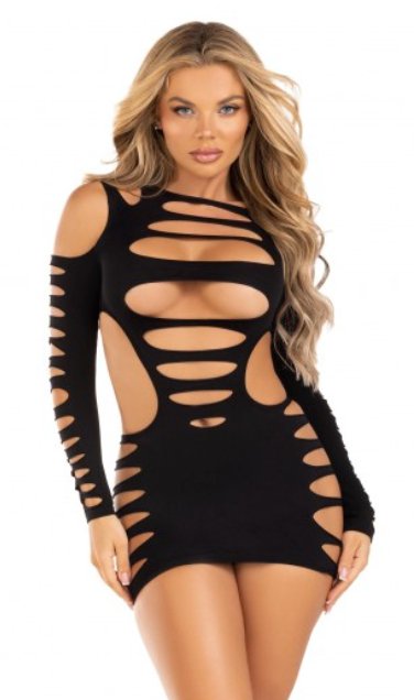 Opaque Shredded Cut-Out Mini Dress Black - Model Express VancouverLingerie