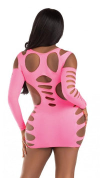 Opaque Shredded Cut-Out Mini Dress Pink - Model Express VancouverLingerie