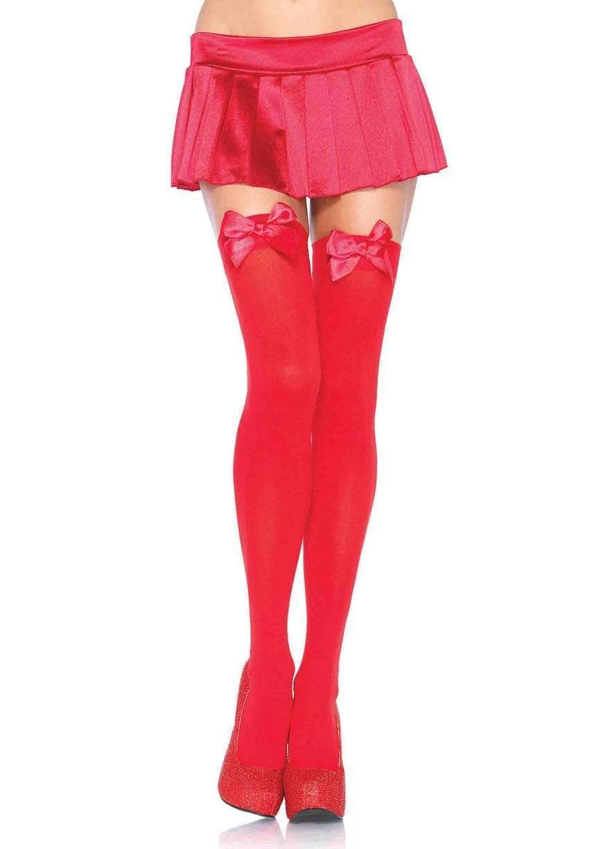 Opaque Thigh High with Bows Red/Red - Model Express VancouverHosiery