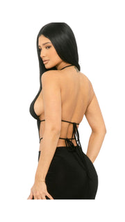 Open Back Tie Bodycon Dress Black - Model Express VancouverClothing