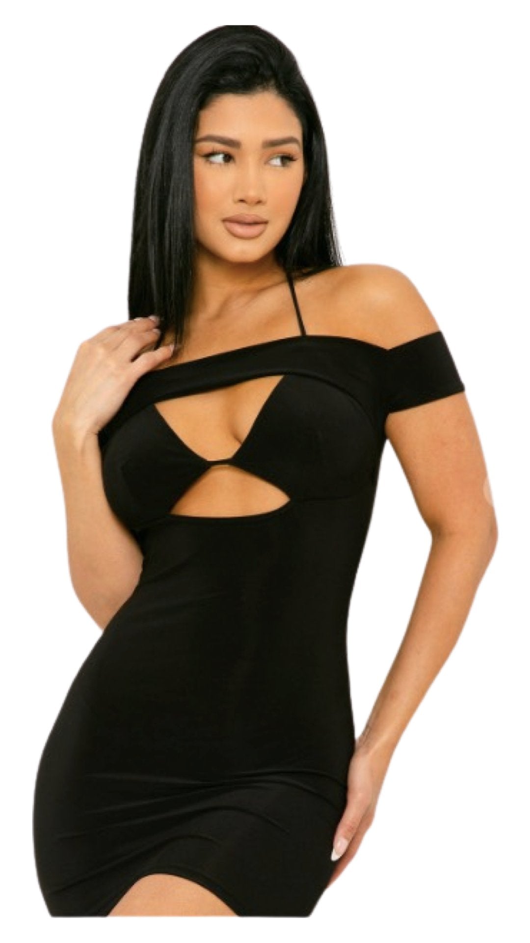 Open Shoulder Mini Dress Black - Model Express VancouverClothing