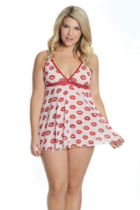 Plus Size Baby Doll & Thong Red/White - Model Express VancouverLingerie