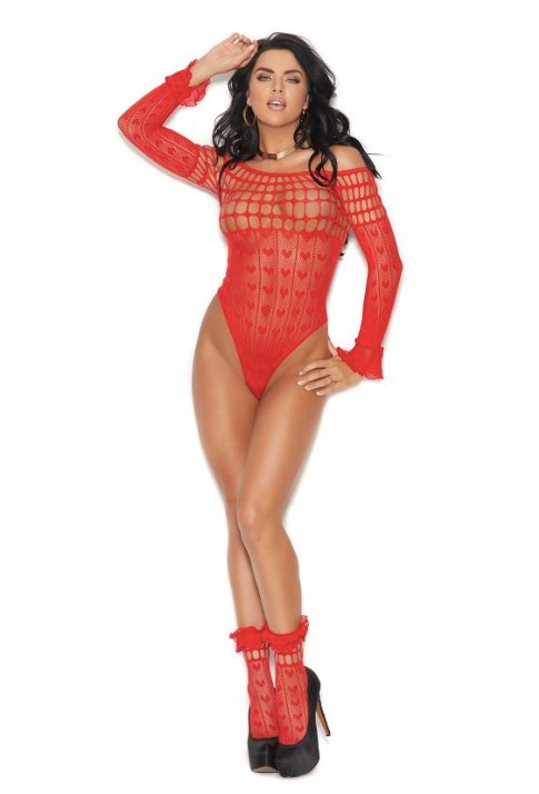 Plus Size Long Sleeve Teddy and Anklets Red - Model Express VancouverLingerie
