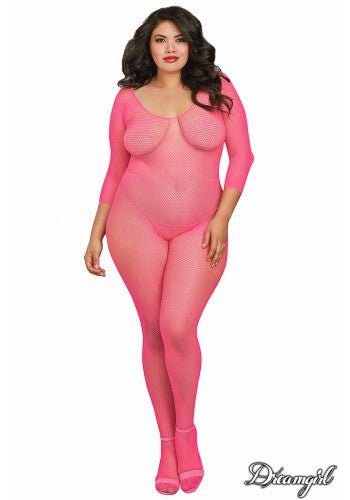 Plus Size Open Crotch Fishnet Bodystocking Pink - Model Express VancouverLingerie