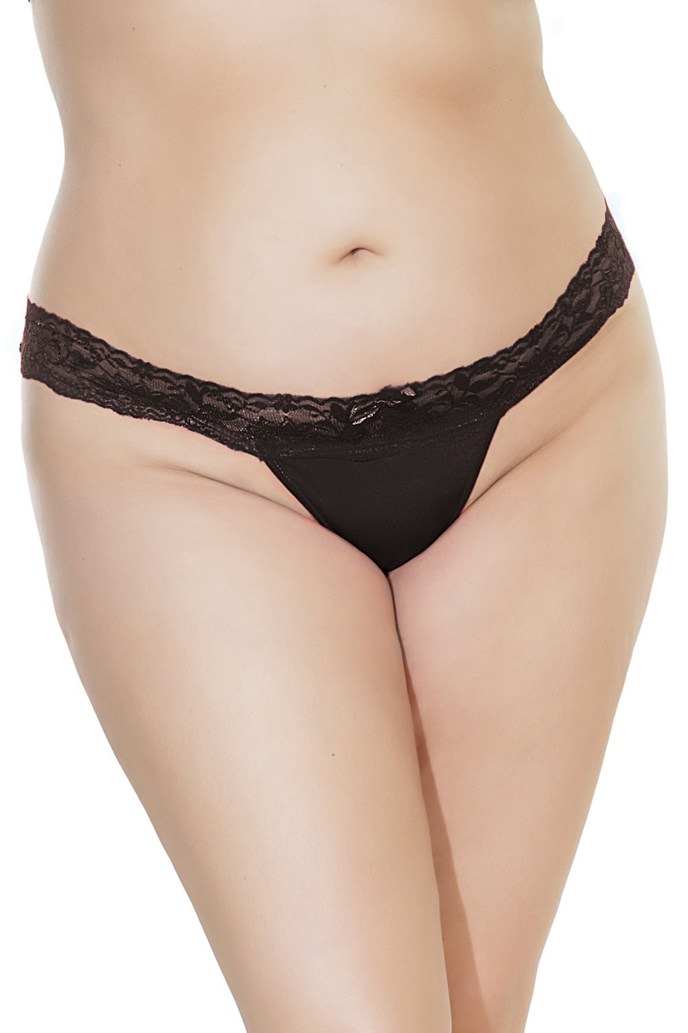 Plus Size Scallop Lace Thong Black - Model Express VancouverHosiery