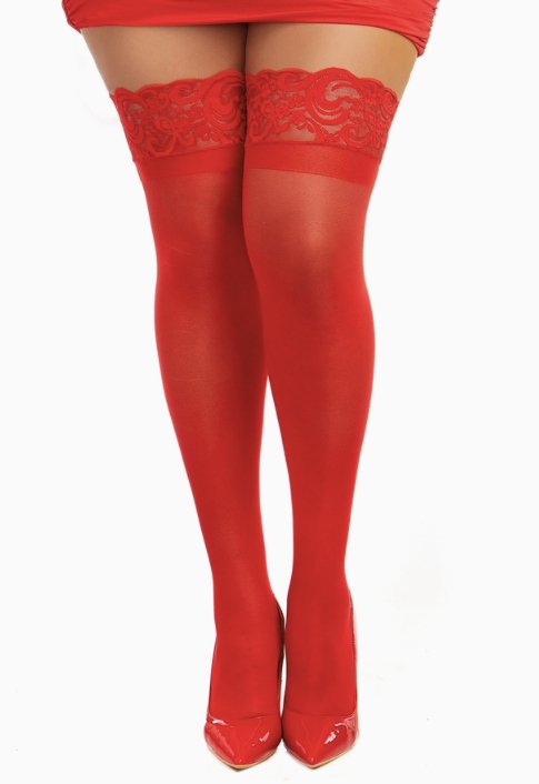 Plus Size Stay Up Sheer Thigh High Red - Model Express VancouverHosiery