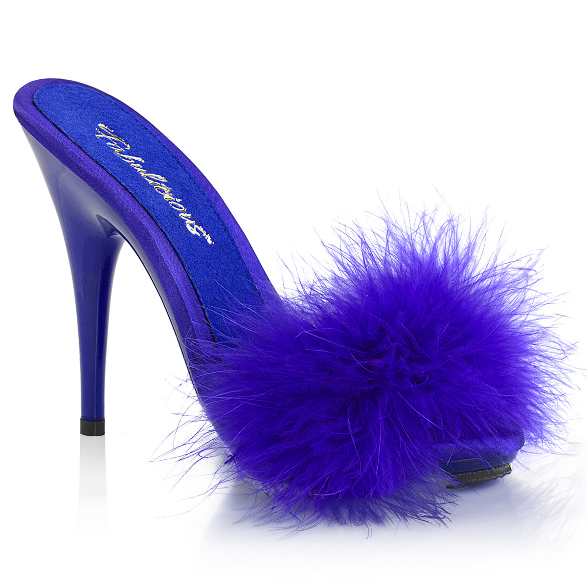 Fabulicious Poise-501F - Blue Satin-Marabou Fur/Blue