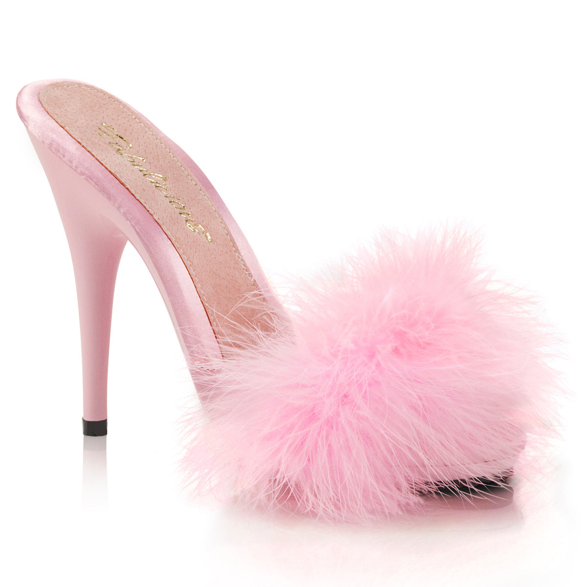 Fabulicious Poise-501F - B. Pink Satin-Marabou Fur/B. Pink
