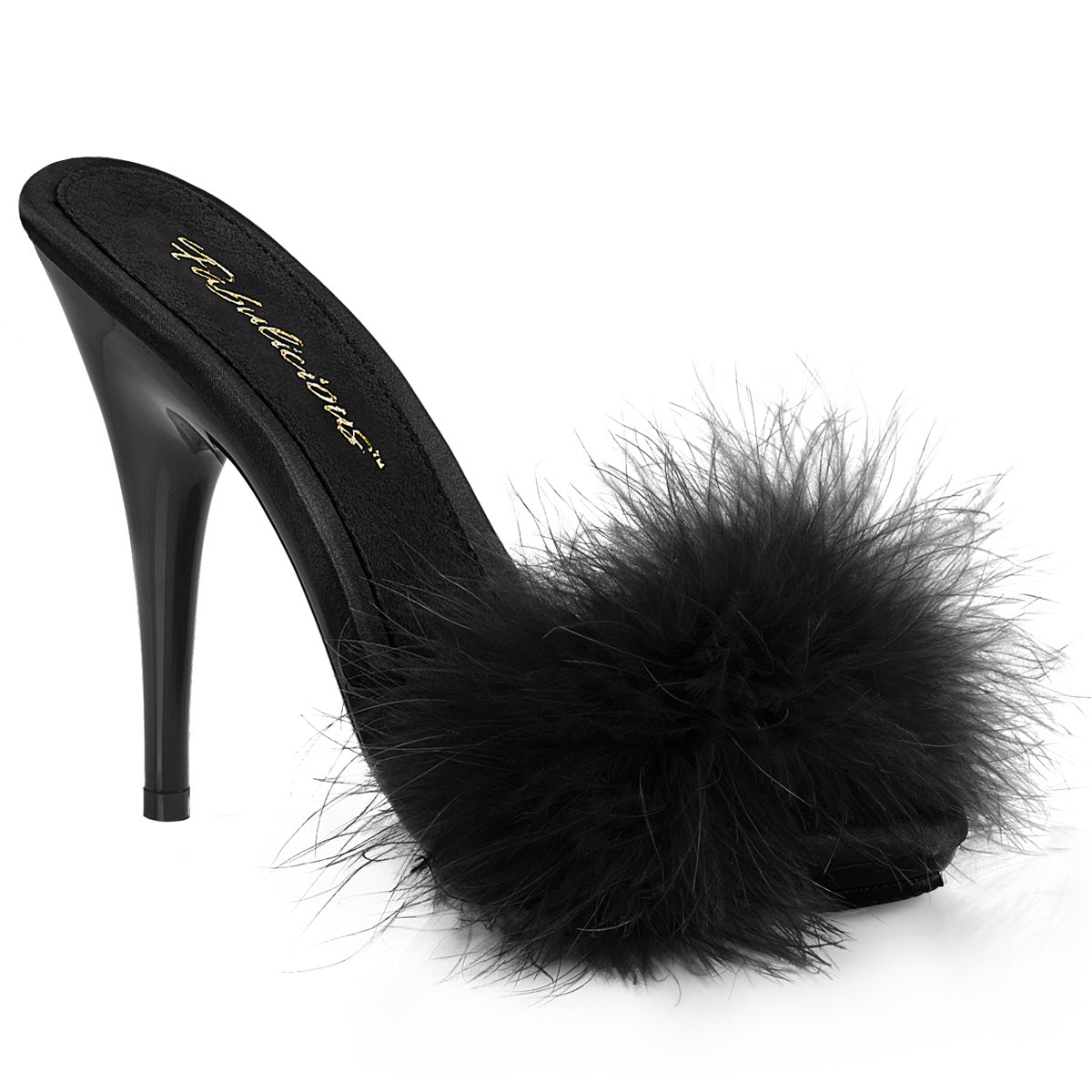 Fabulicious Poise-501F - Blk Satin-Marabou Fur/Blk