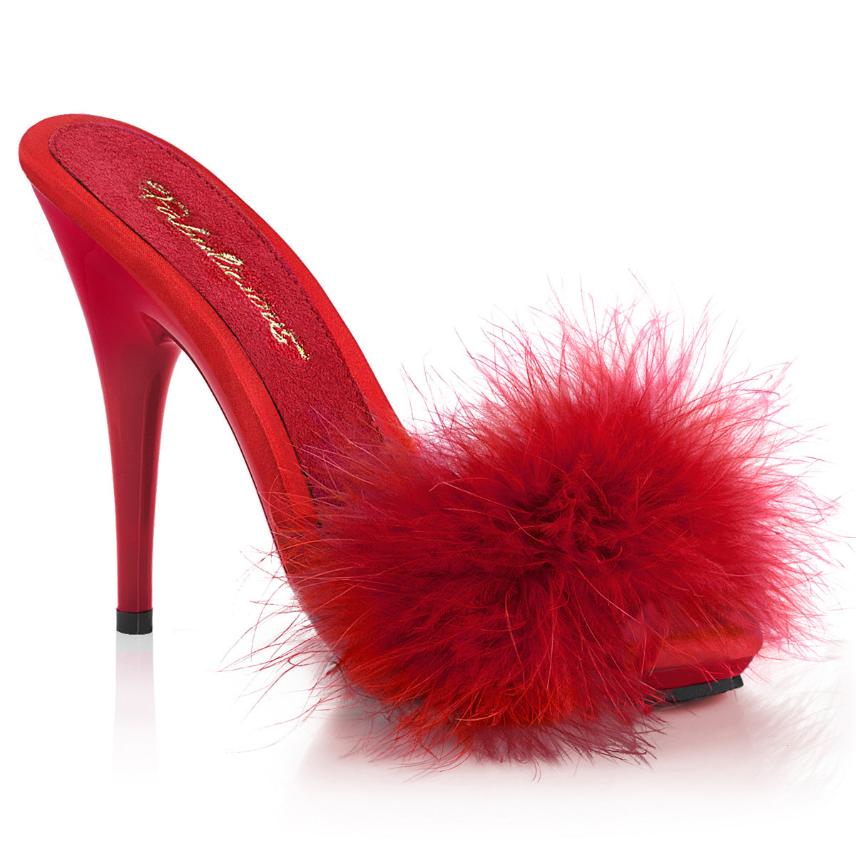 Fabulicious Poise-501F - Red Satin-Marabou Fur/Red