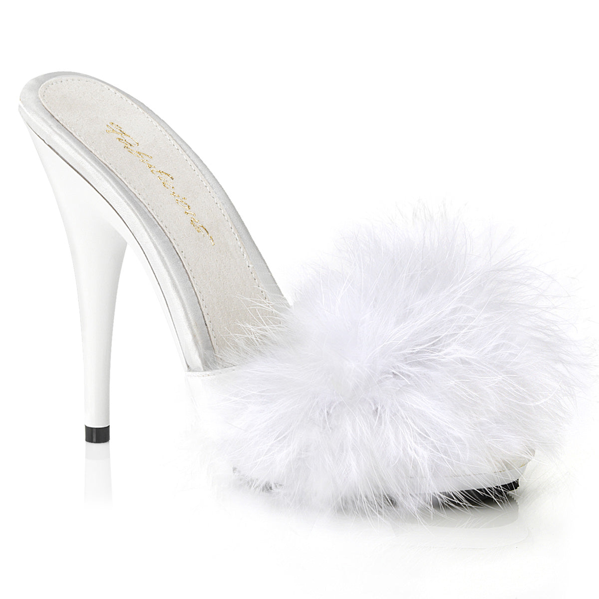 Fabulicious Poise-501F - Wht Satin-Marabou Fur/Wht