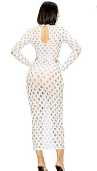 Punched Hole Long Sleeve Dress White - Model Express Vancouver