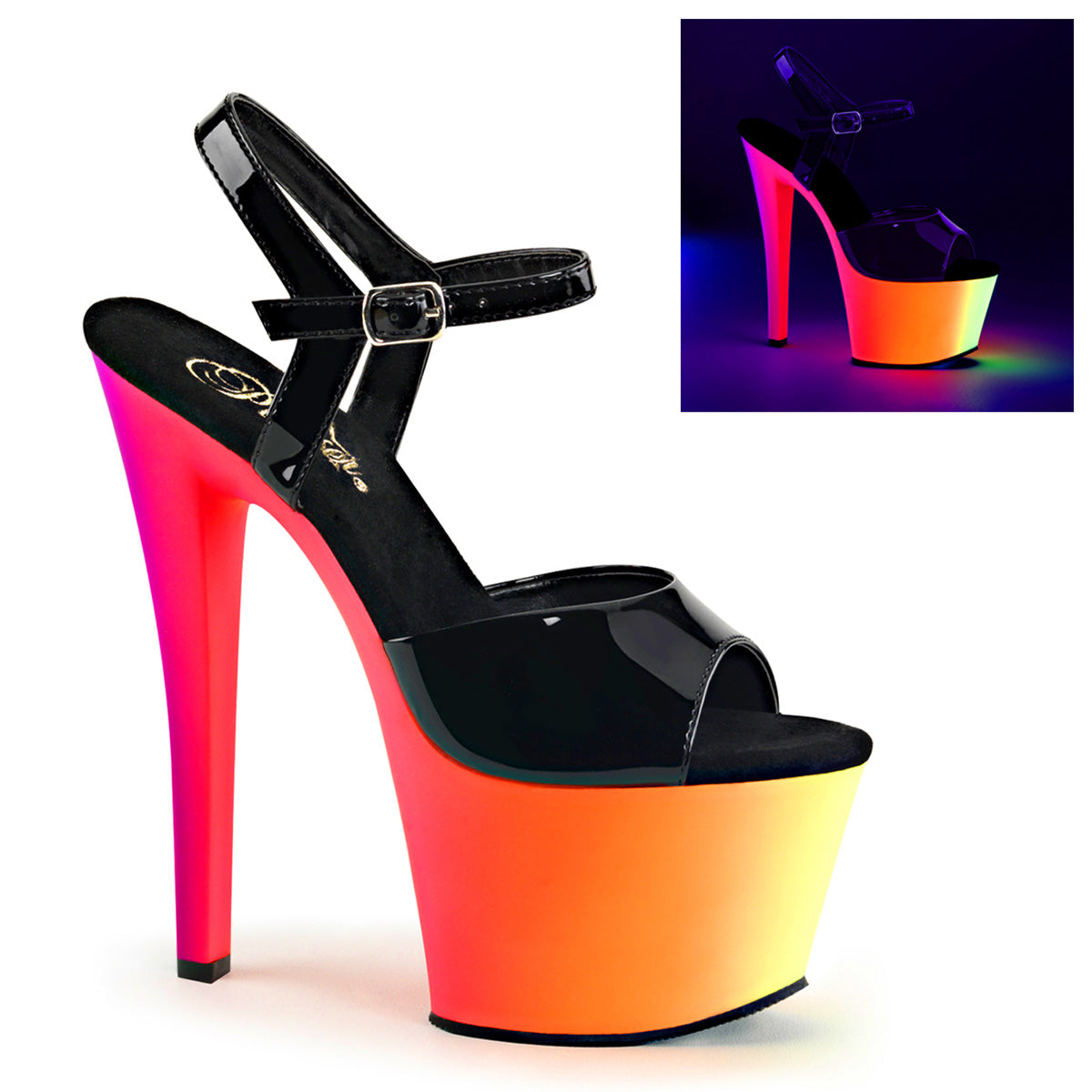 Pleasers Rainbow-309Uv - Blk Pat/Neon Multi