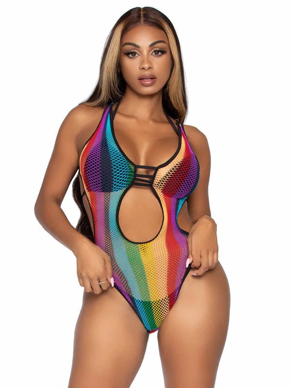 Rainbow Fishnet Cut Out Bodysuit - Model Express VancouverLingerie