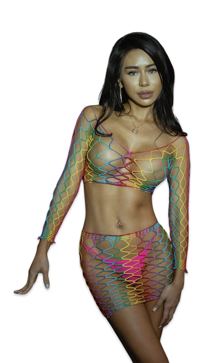 Rainbow Two Piece Fishnet - Model Express VancouverLingerie