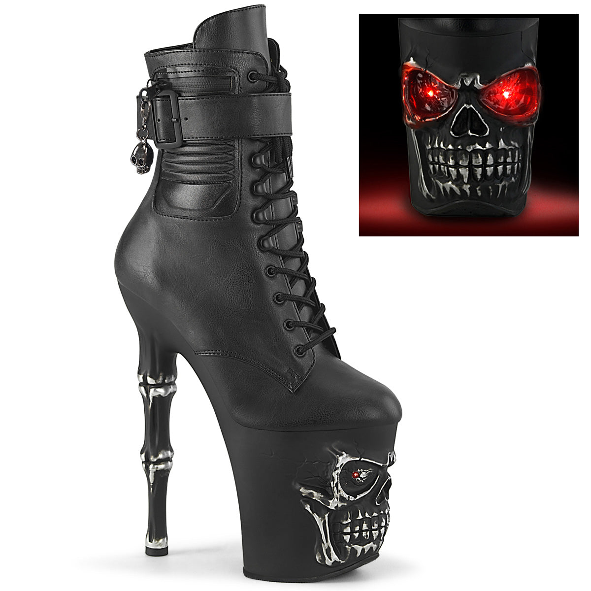Pleasers Rapture-1020Str-Lt - Blk Faux Leather/Blk Matte-Rubbed Slv