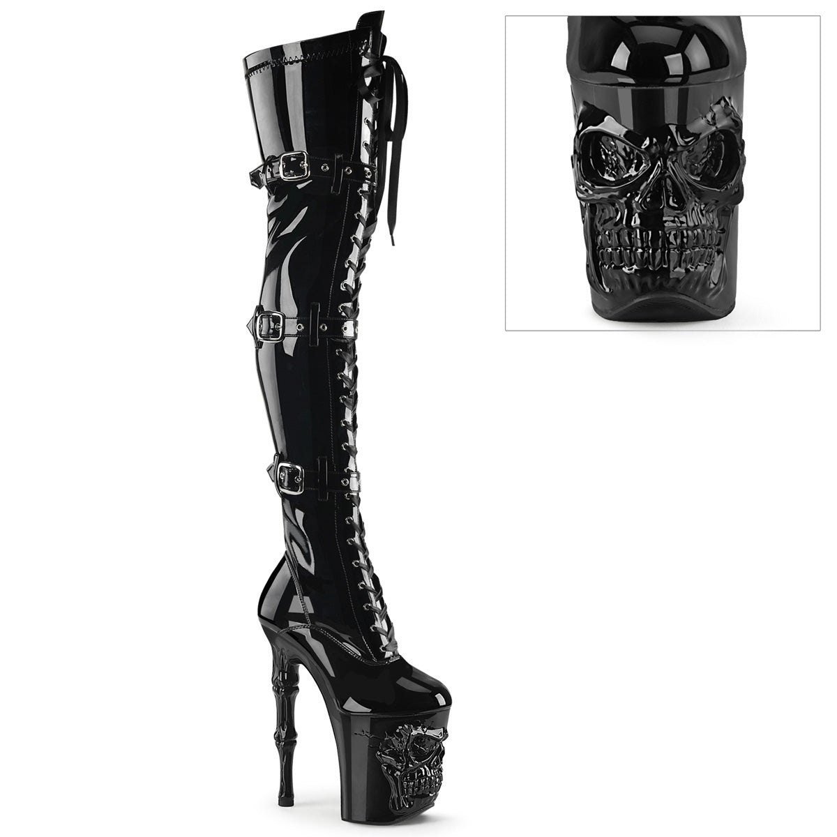 Pleasers Rapture-3028 - Blk Str. Pat/Blk