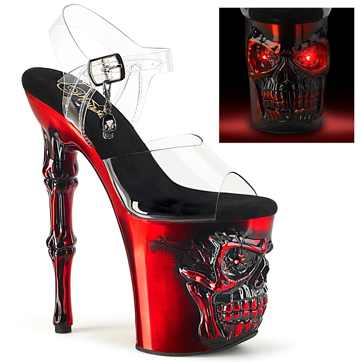 Pleasers Rapture-808-Lt - Clr/Satin Red Chrome