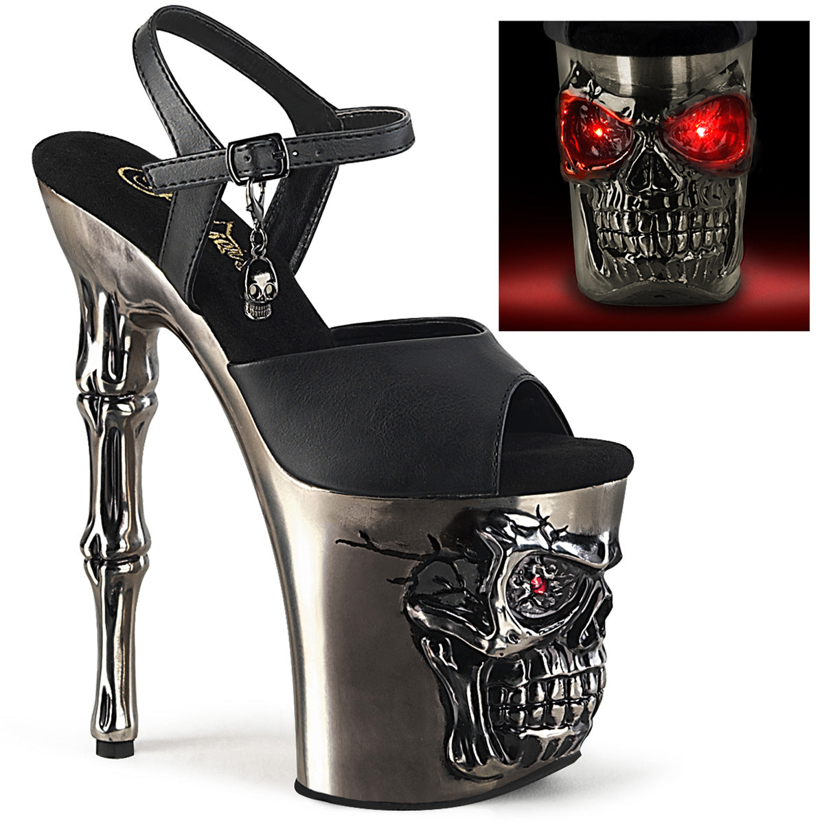 Pleasers Rapture-809-Lt - Blk Faux Leather/Satin Pewter Chrome