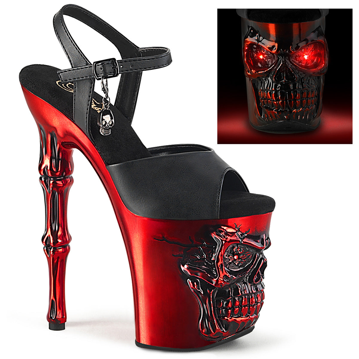 Pleasers Rapture-809-Lt - Blk Faux Leather/Satin Red Chrome
