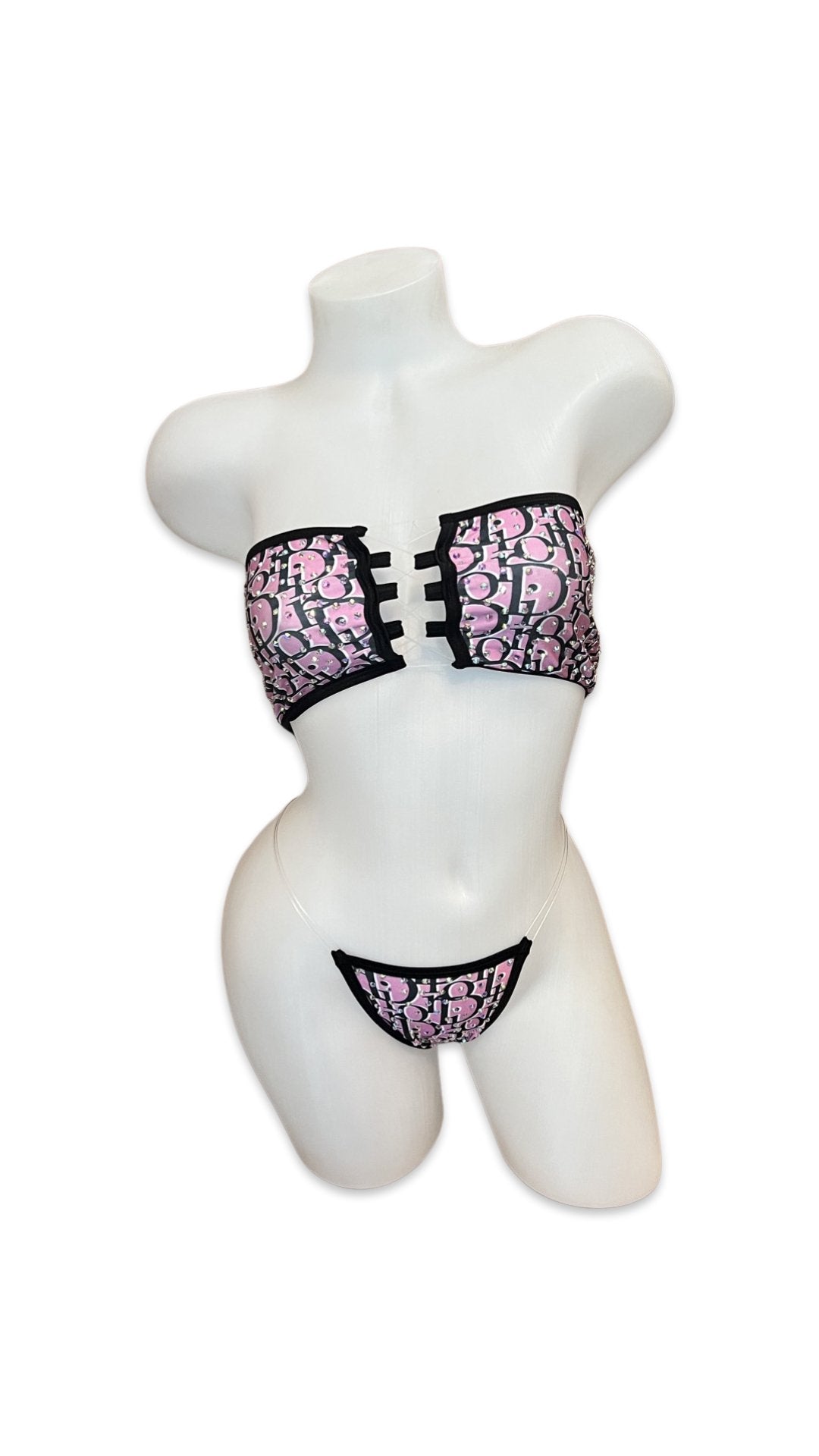 Rhinestone Bandeau Bikini - Pink Design - Model Express VancouverBikini