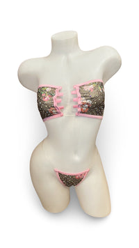Rhinestone Bandeau Bikini - Pink Floral Design - Model Express VancouverBikini