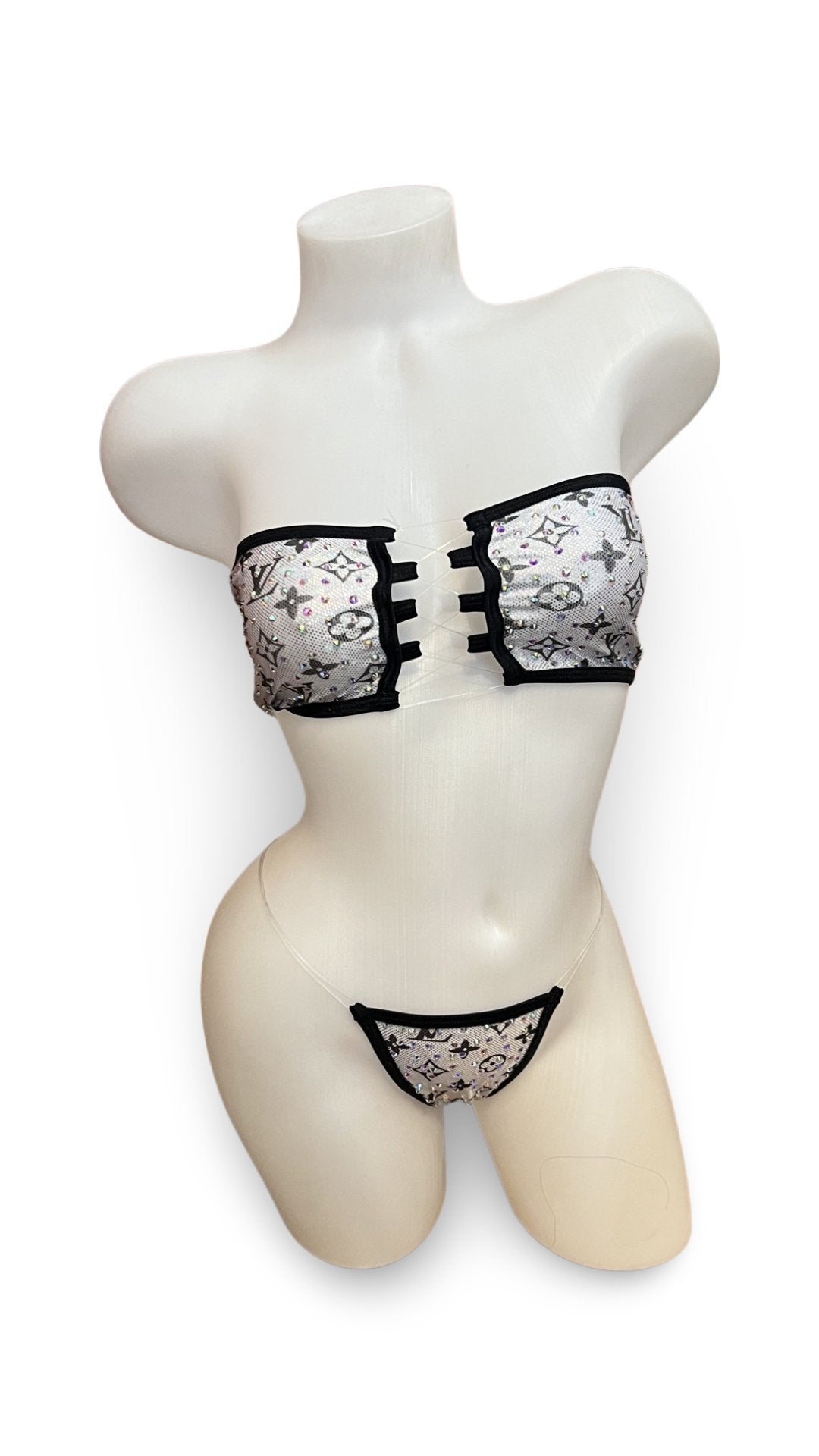 Rhinestone Bandeau Bikini - Silver Design - Model Express VancouverBikini