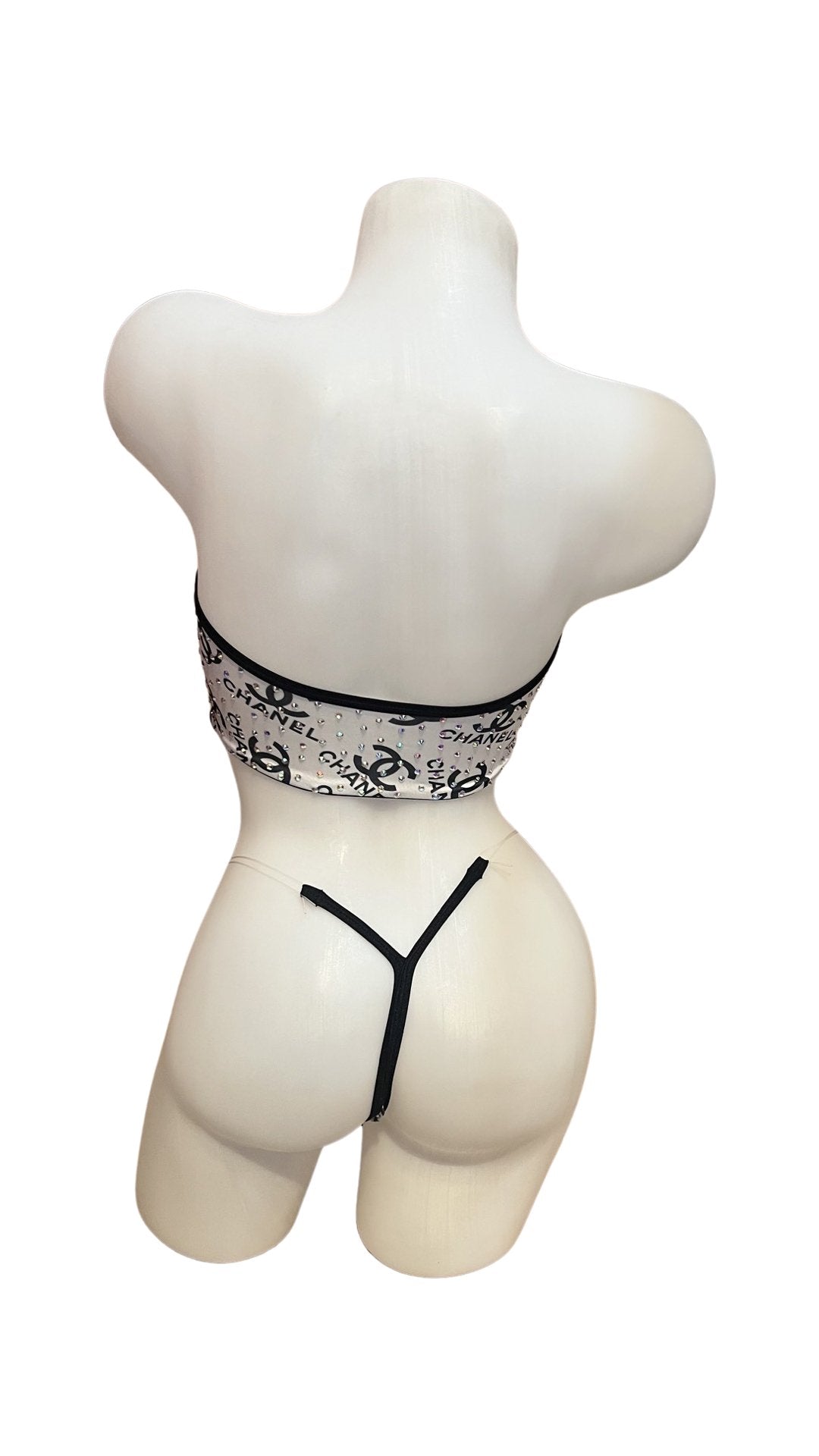 Rhinestone Bandeau Bikini - White Design - Model Express VancouverBikini