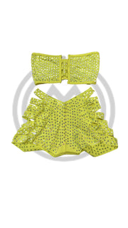 Rhinestone Bandeau Top and Cut Out Short Set Neon Yellow - Model Express VancouverBikini