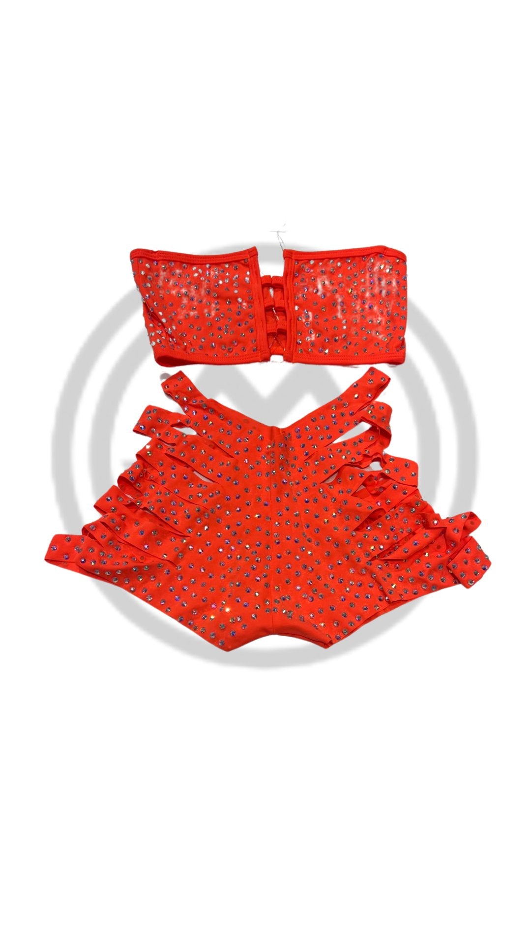 Rhinestone Bandeau Top and Cut Out Short Set Orange - Model Express VancouverBikini