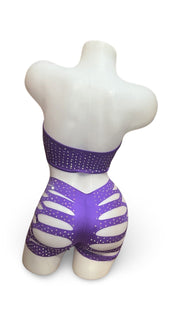 Rhinestone Bandeau Top and Cut Out Short Set Purple - Model Express VancouverBikini