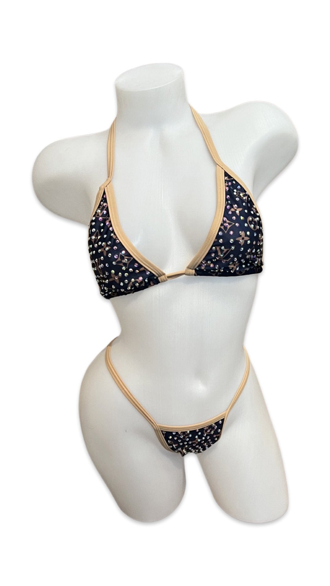 Rhinestone Bikini Design Navy/Tan - Model Express VancouverBikini