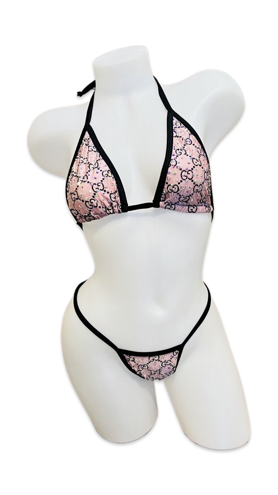 Rhinestone Bikini Design Pink/Black - Model Express VancouverBikini