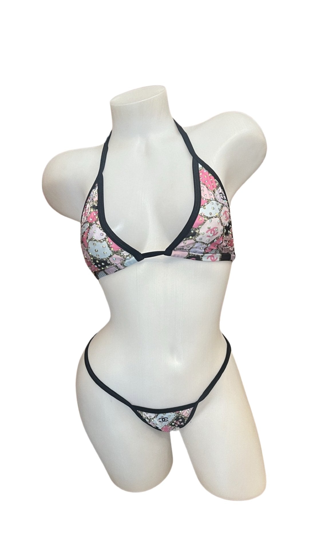 Rhinestone Bikini Design Pink/White - Model Express VancouverBikini