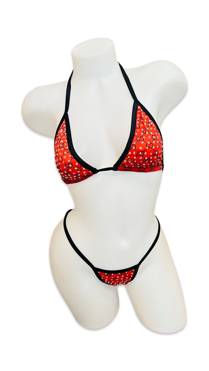 Rhinestone Bikini Design Red/Black - Model Express VancouverBikini