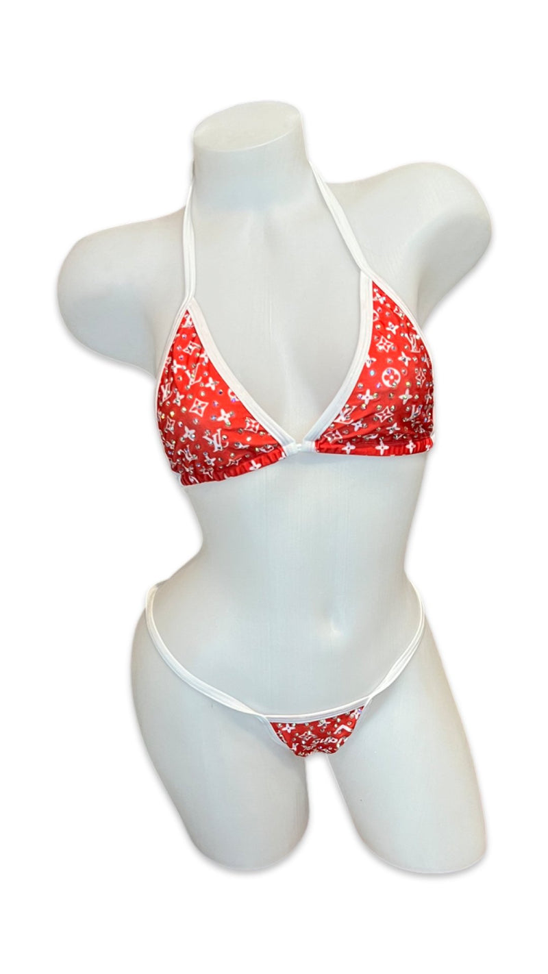 Rhinestone Bikini Design Red/White - Model Express VancouverBikini