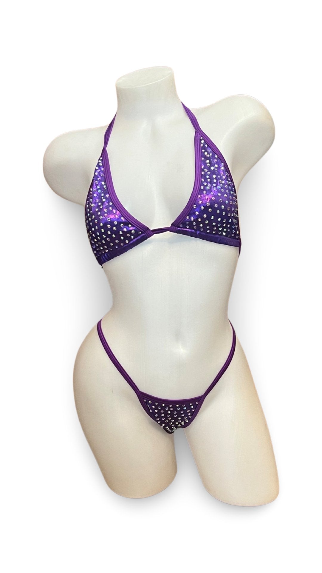 Rhinestone Bikini Metallic Dark Purple - Model Express VancouverBikini